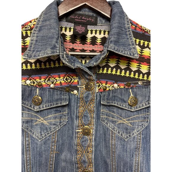 Isabel Hayley Women's Jacket Denim Jean Aztec Southwestern Embroidered Medium - Picture 2 of 10